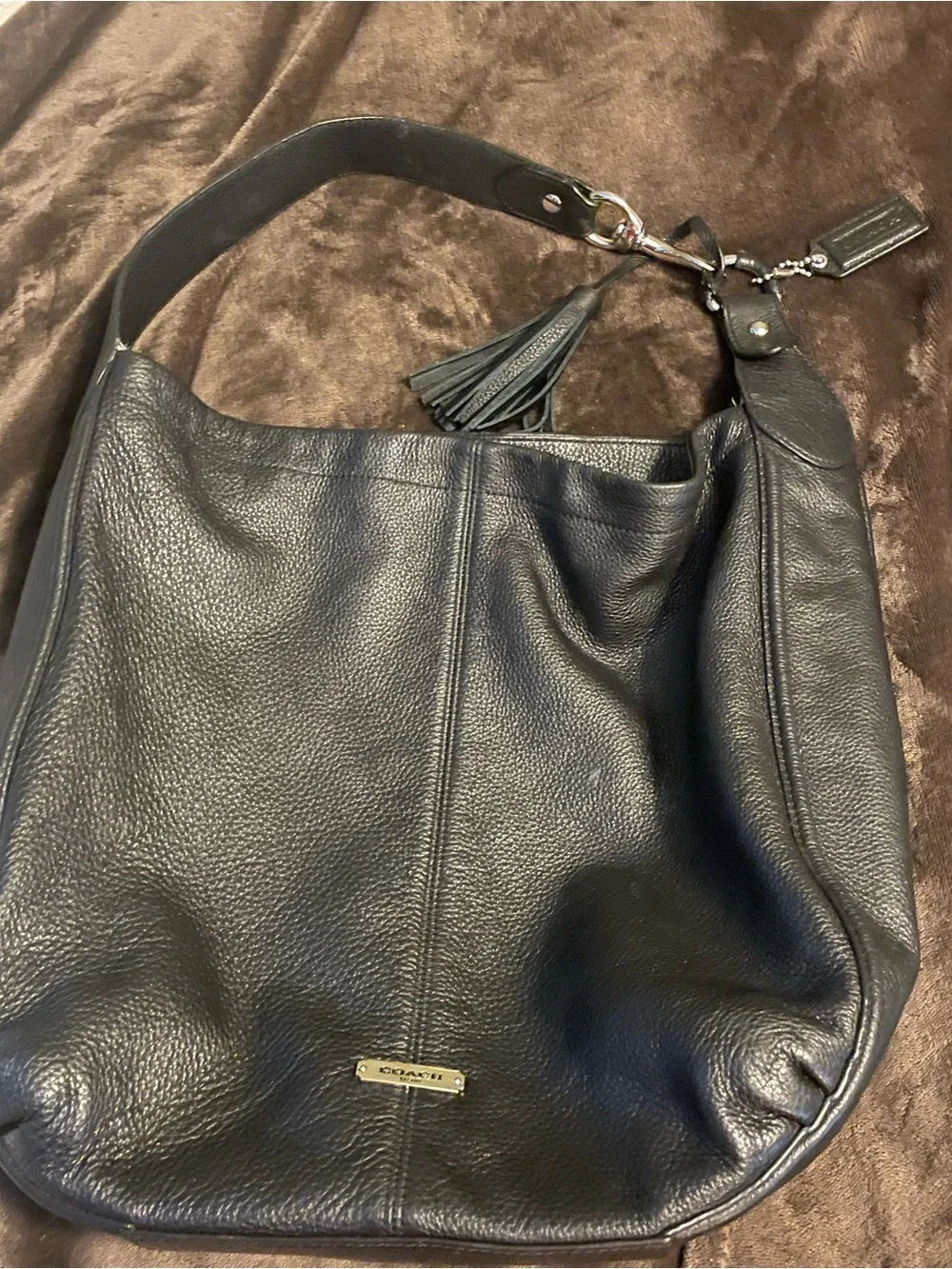 Coach Black Pebble Leather Shoulder Hobo with Tassel. In great condition!!!